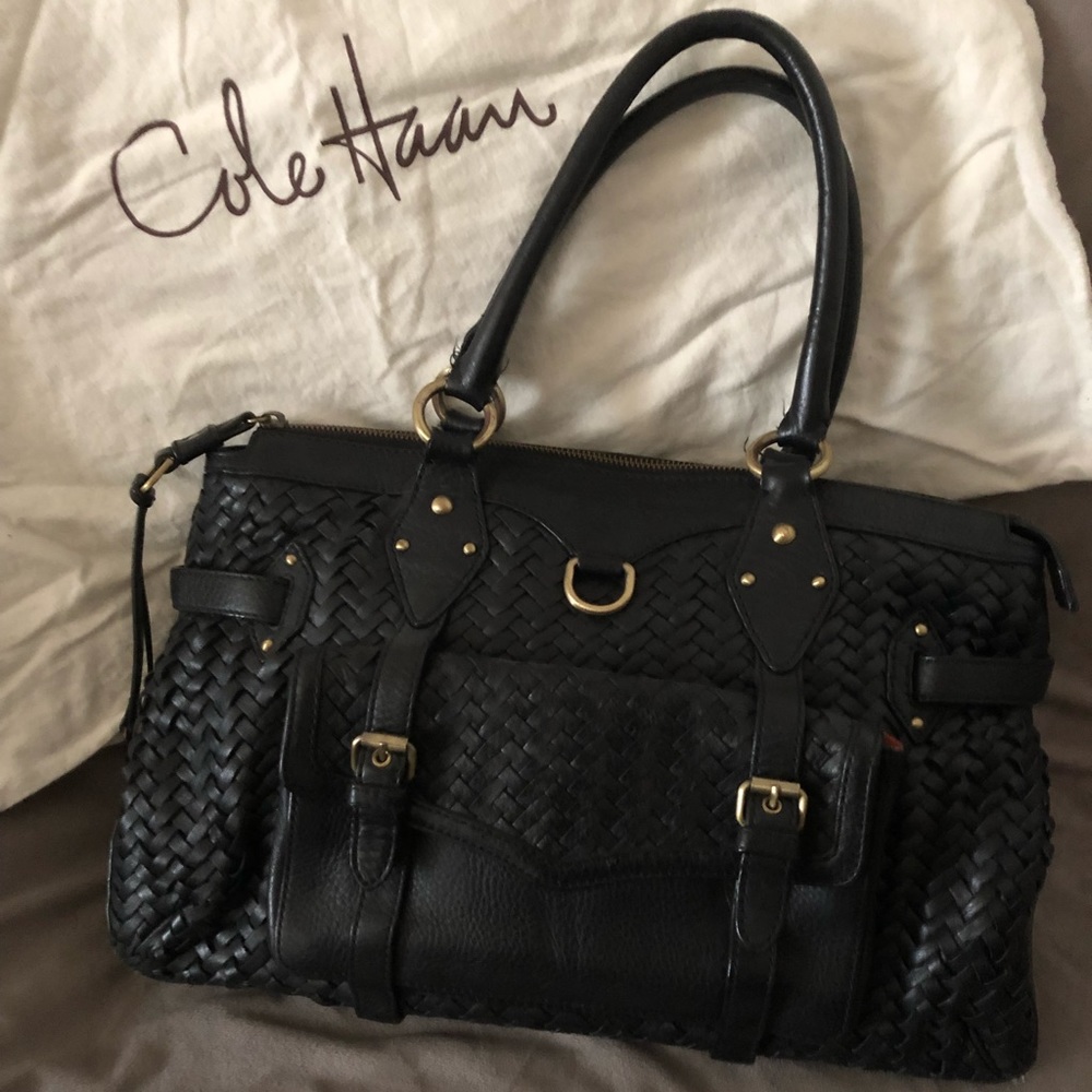 Cole Haan Black Leather Woven Tote